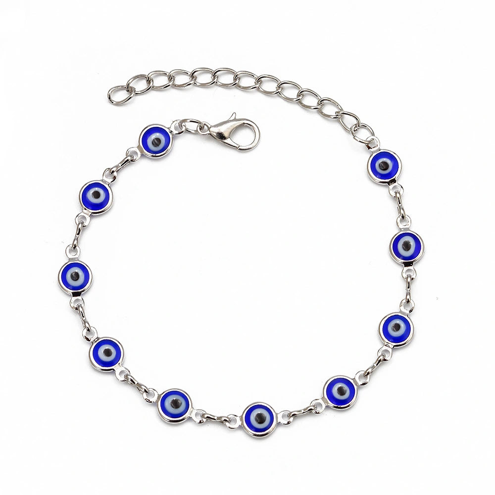 Pulseira Olho Grego Prateada Azul-Escuro