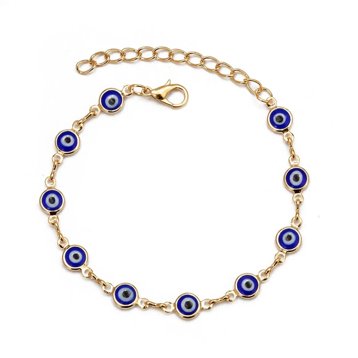 Pulseira Olho Grego Dourada Azul-Escuro