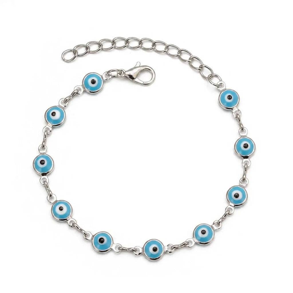 Pulseira Olho Grego Prateada Azul-Claro