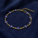 Pulseira Olho Grego Dourada Azul-Escuro