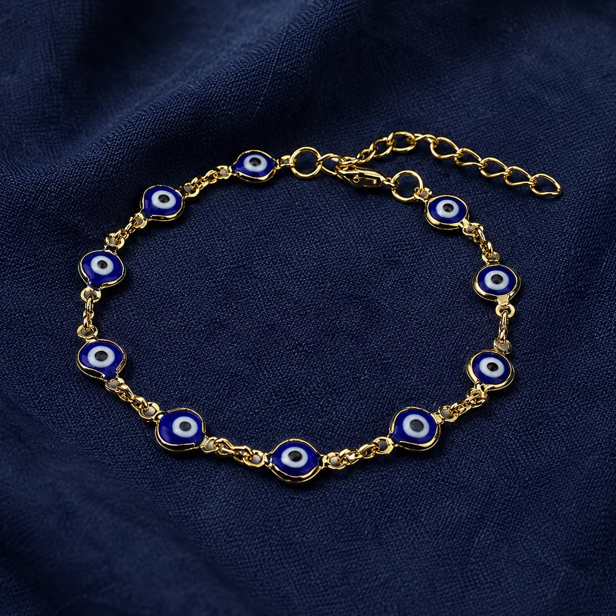 Pulseira Olho Grego Dourada Azul-Escuro
