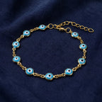Pulseira Olho Grego Dourada Azul-Claro