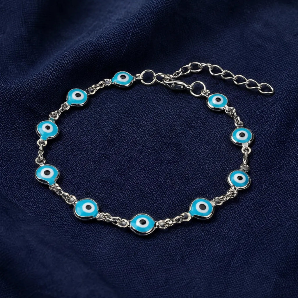 Pulseira Olho Grego Prateada Azul-Claro