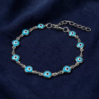 Pulseira Olho Grego Prateada Azul-Claro
