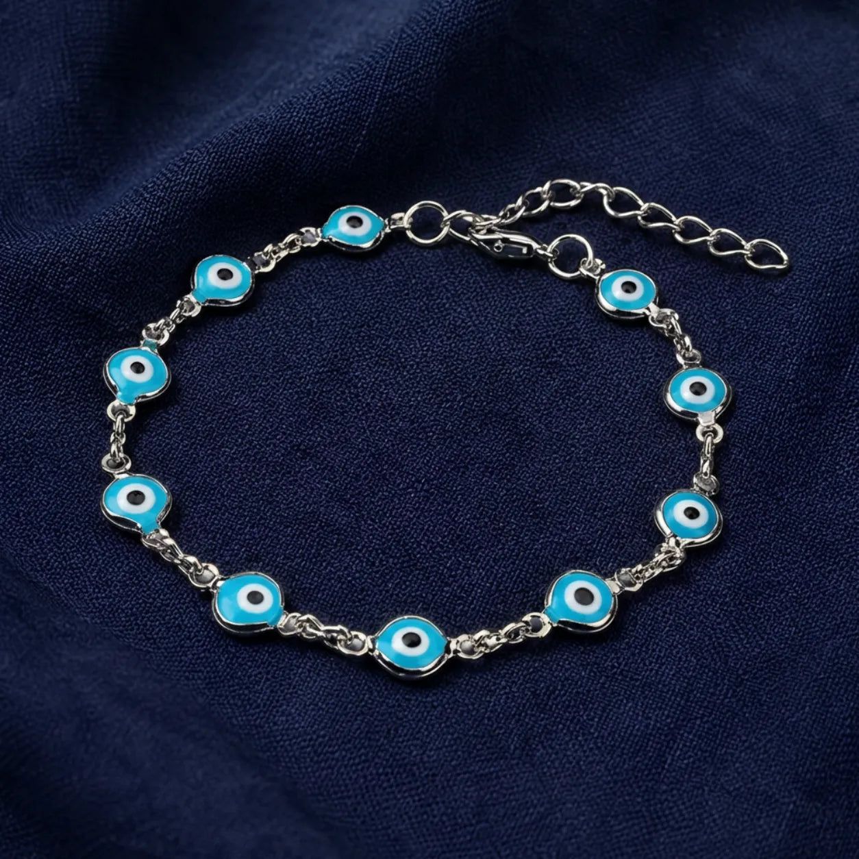 Pulseira Olho Grego Prateada Azul-Claro