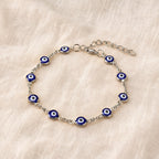 Pulseira Olho Grego Prateada Azul-Escuro