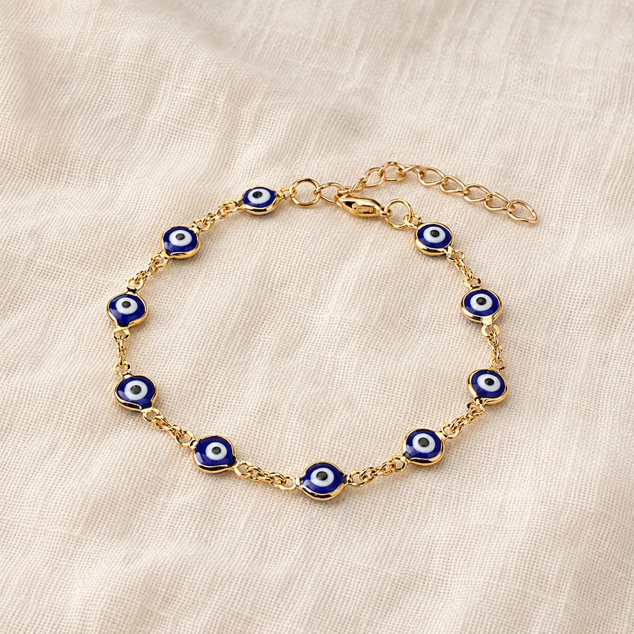 Pulseira Olho Grego Dourada Azul-Escuro