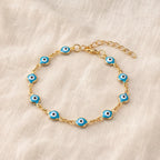 Pulseira Olho Grego Dourada Azul-Claro