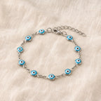Pulseira Olho Grego Prateada Azul-Claro