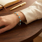 Pulseira Olho Grego Dourada Azul-Claro