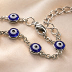 Pulseira Olho Grego Prateada Azul-Escuro