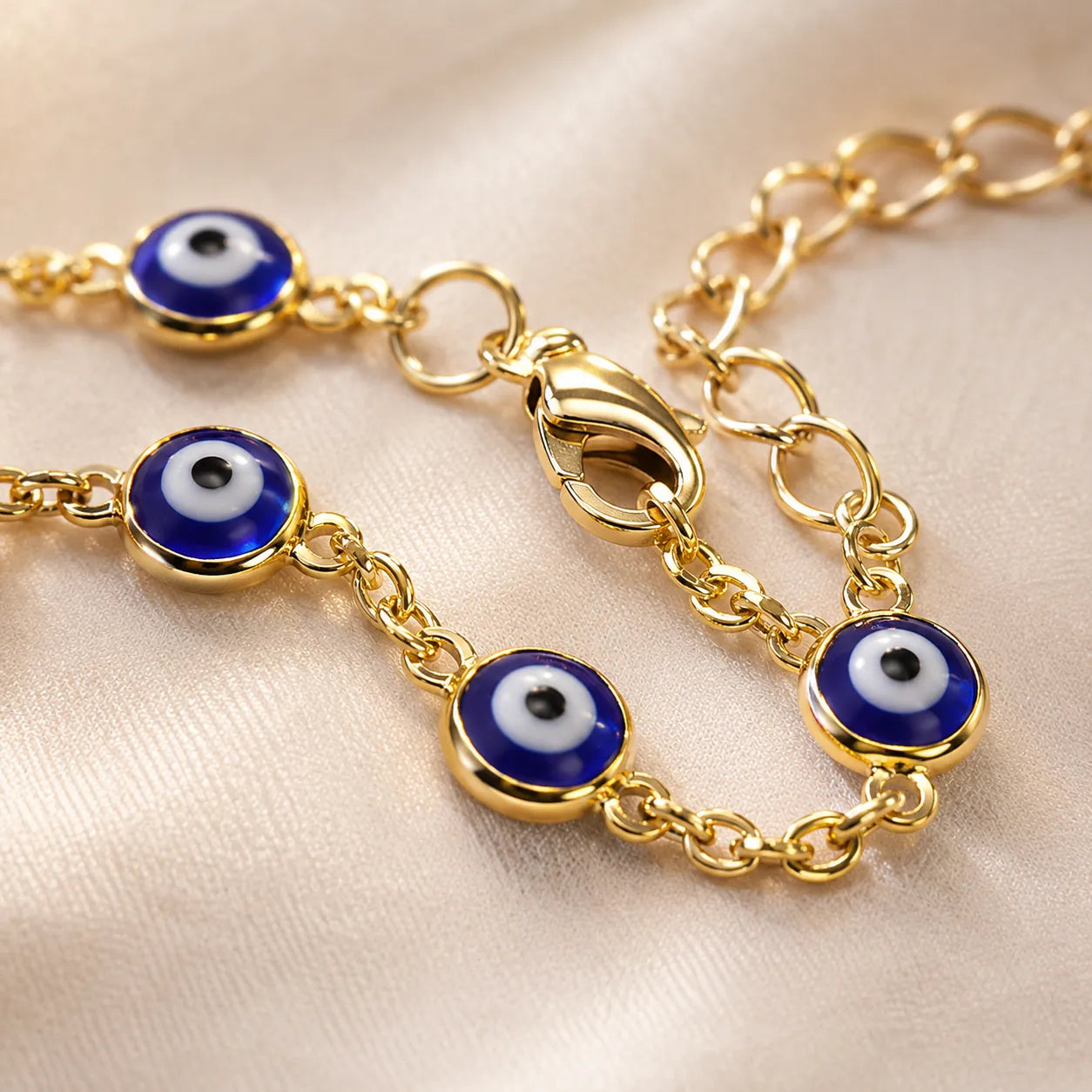 Pulseira Olho Grego Dourada Azul-Escuro