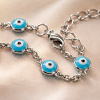 Pulseira Olho Grego Prateada Azul-Claro
