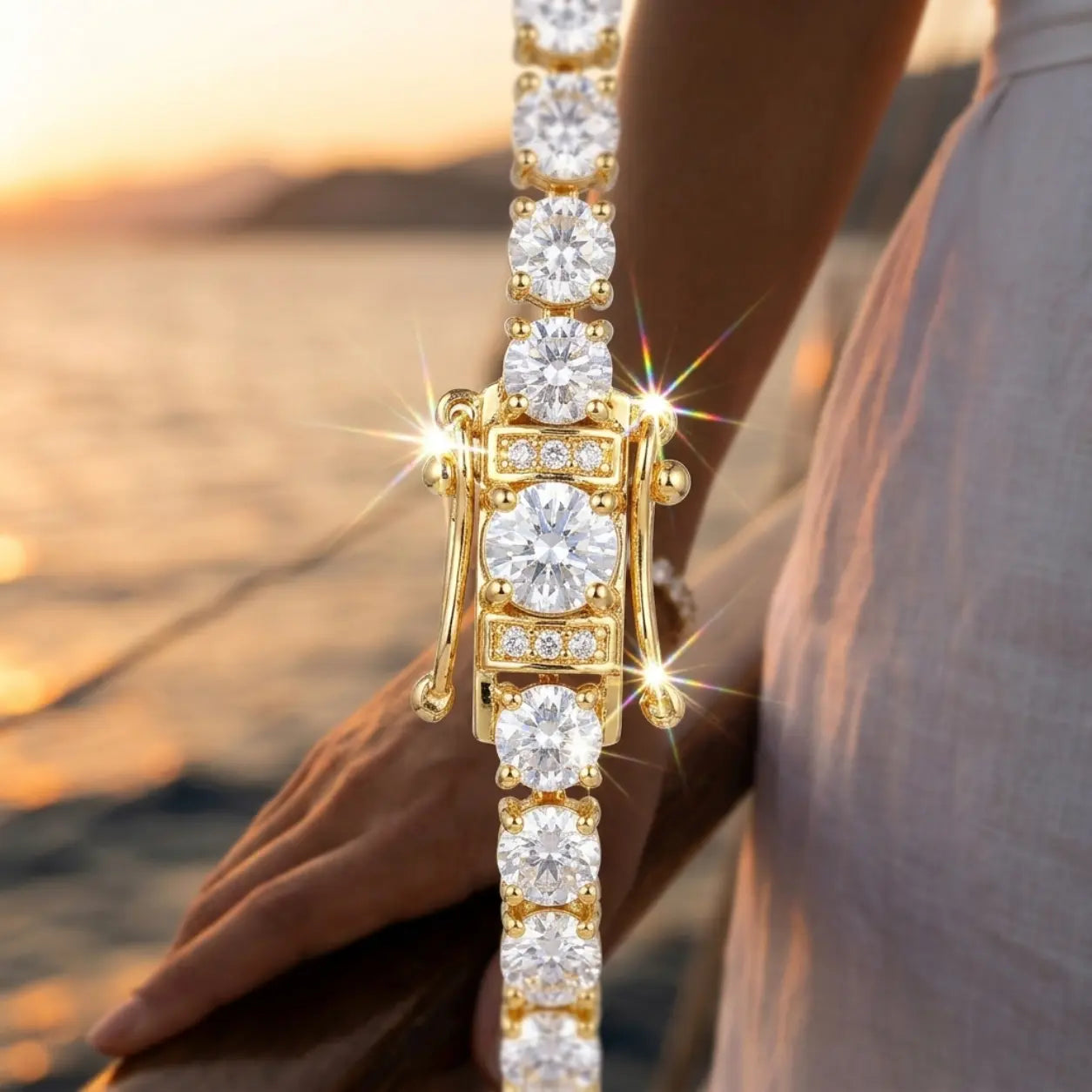 Pulseira Riviera Dourada Cravejada