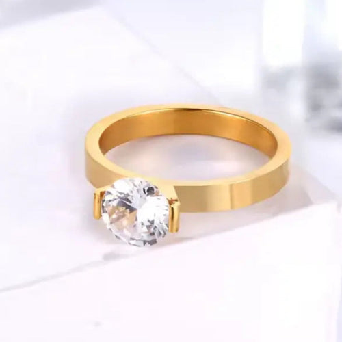 Anel Solitário Zircônia Dourado
