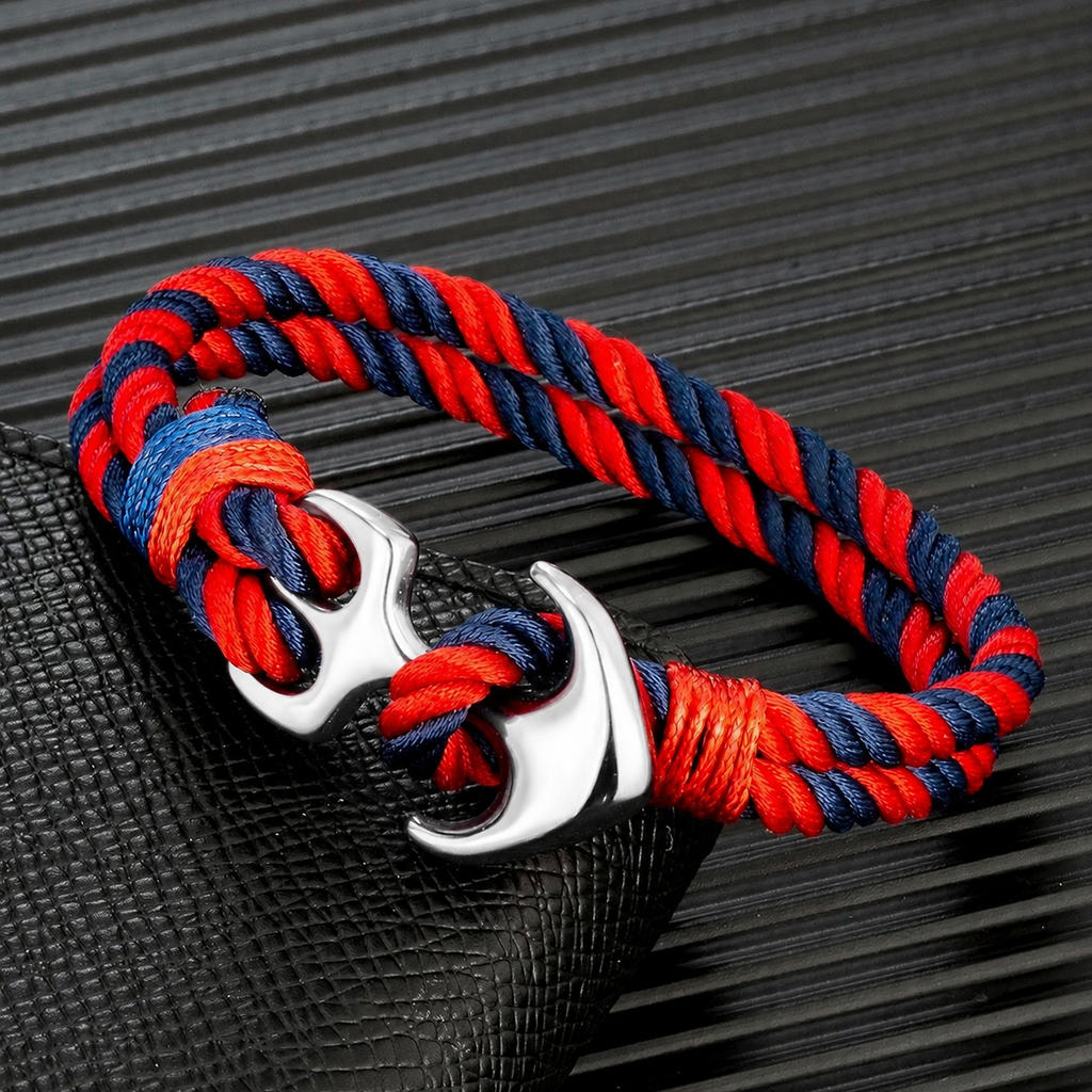 Pulseira Náutica Trançada Azul e Vermelha