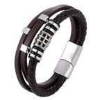 Pulseira Couro Genuíno Multicamadas Marrom