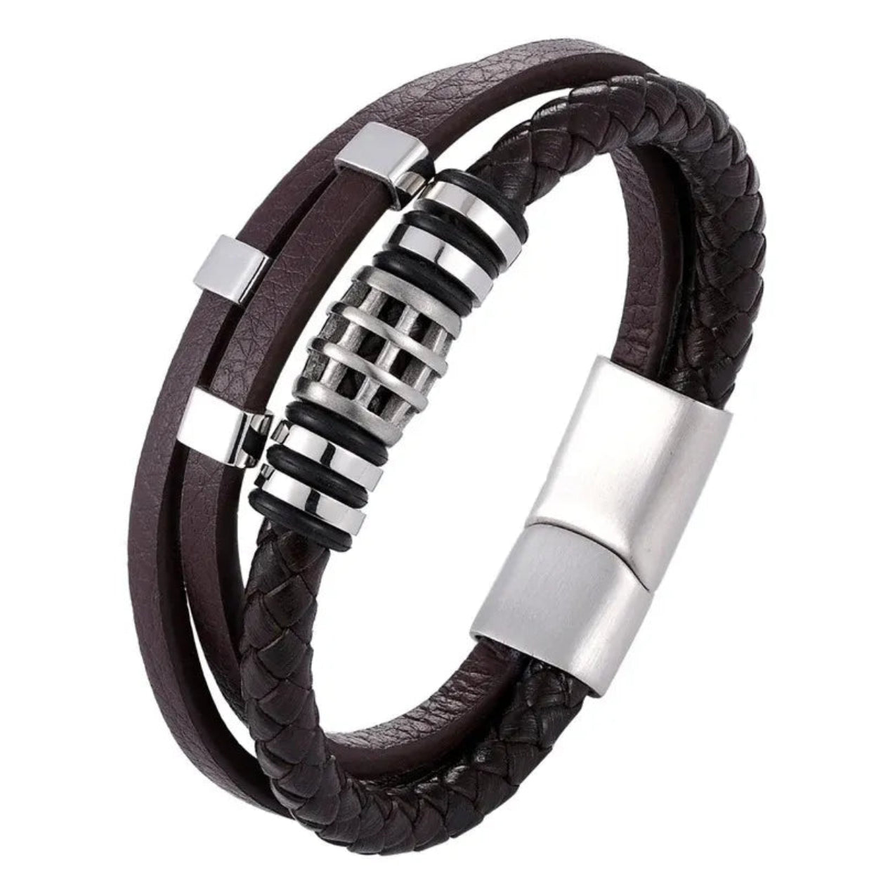 Pulseira Couro Genuíno Multicamadas Marrom