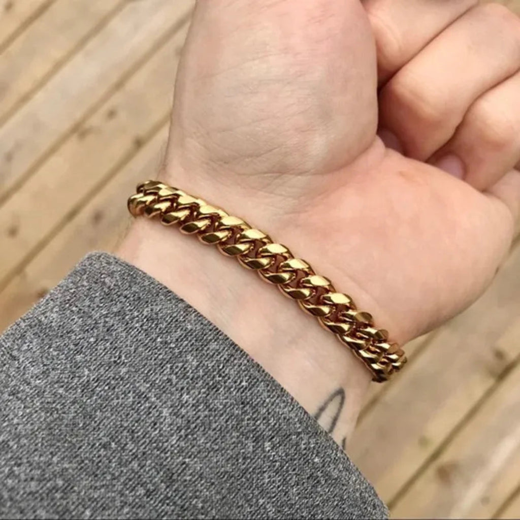 Pulseira Cubana Dourada 8mm