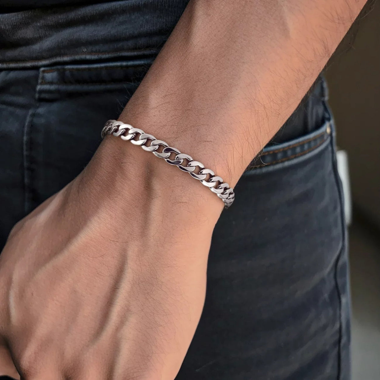 Pulseira Cubana Prata 8mm