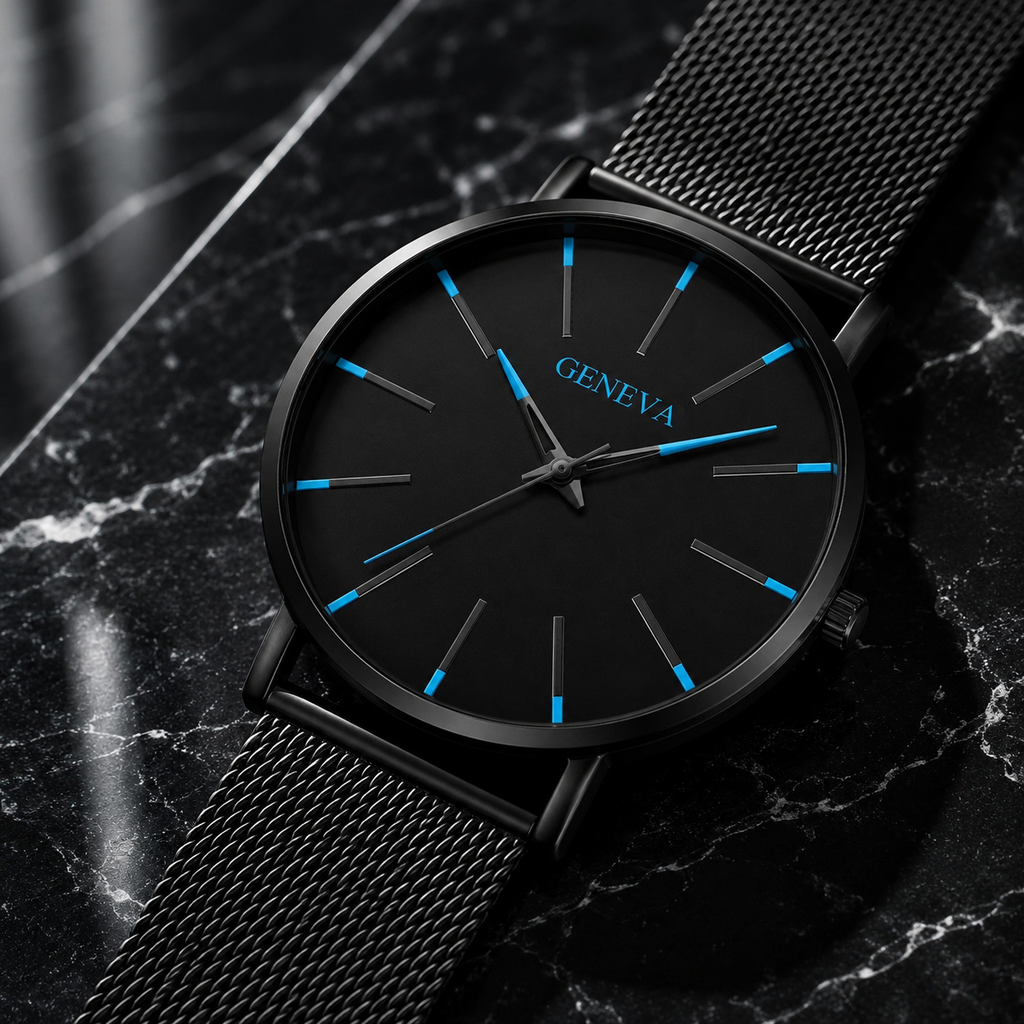 Relógio Minimalista Ponteiro Azul