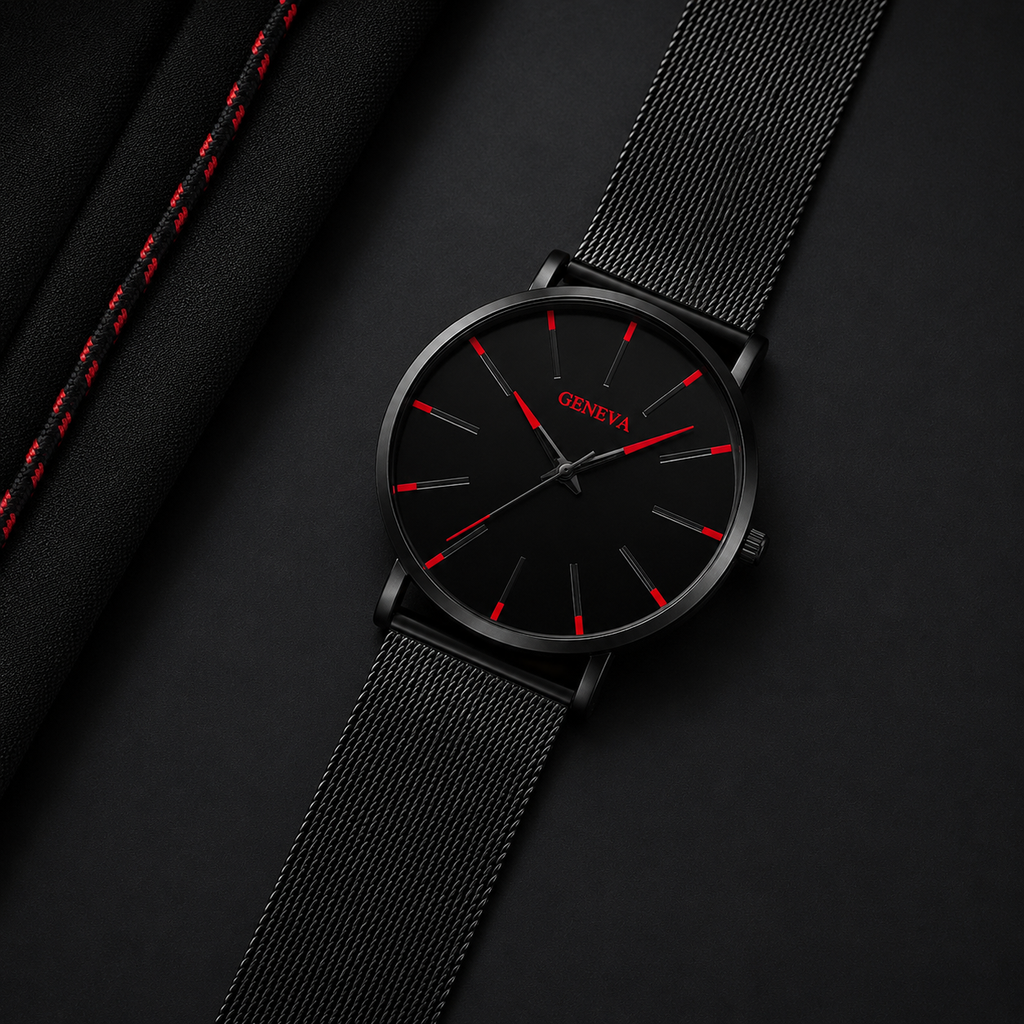 Relógio Minimalista Ponteiro Vermelho