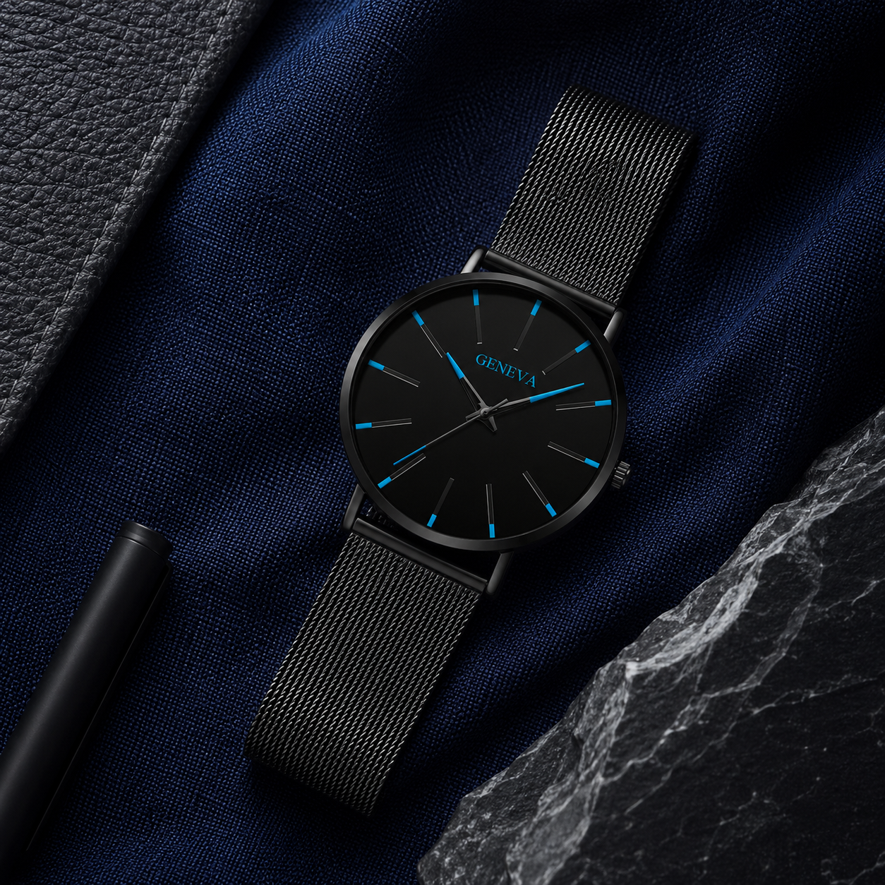 Relógio Minimalista Ponteiro Azul