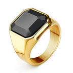 Anel Sinete Pedra Negra Dourado
