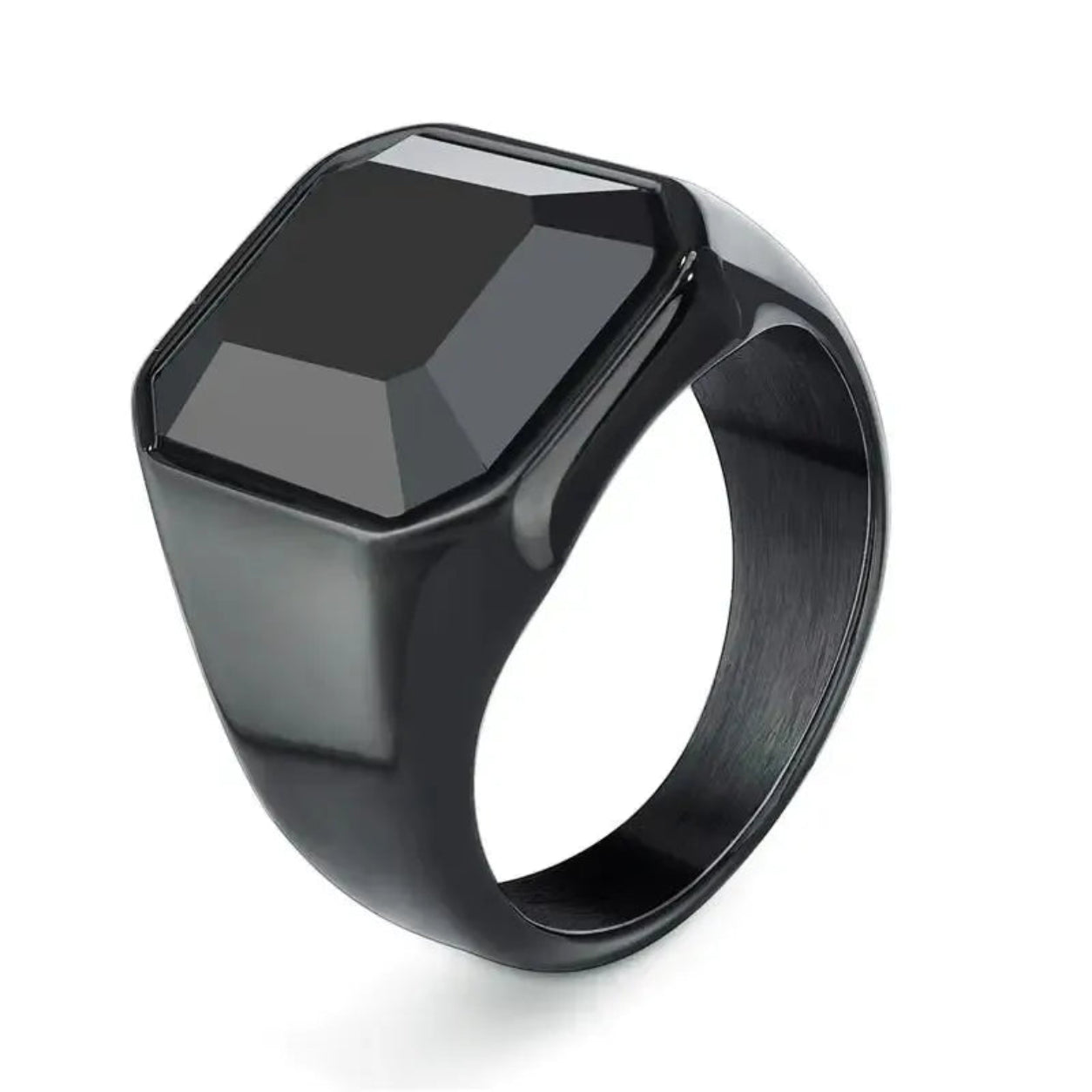 Anel Sinete Pedra Negra All Black