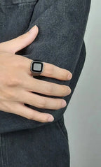 Anel Sinete Pedra Negra All Black