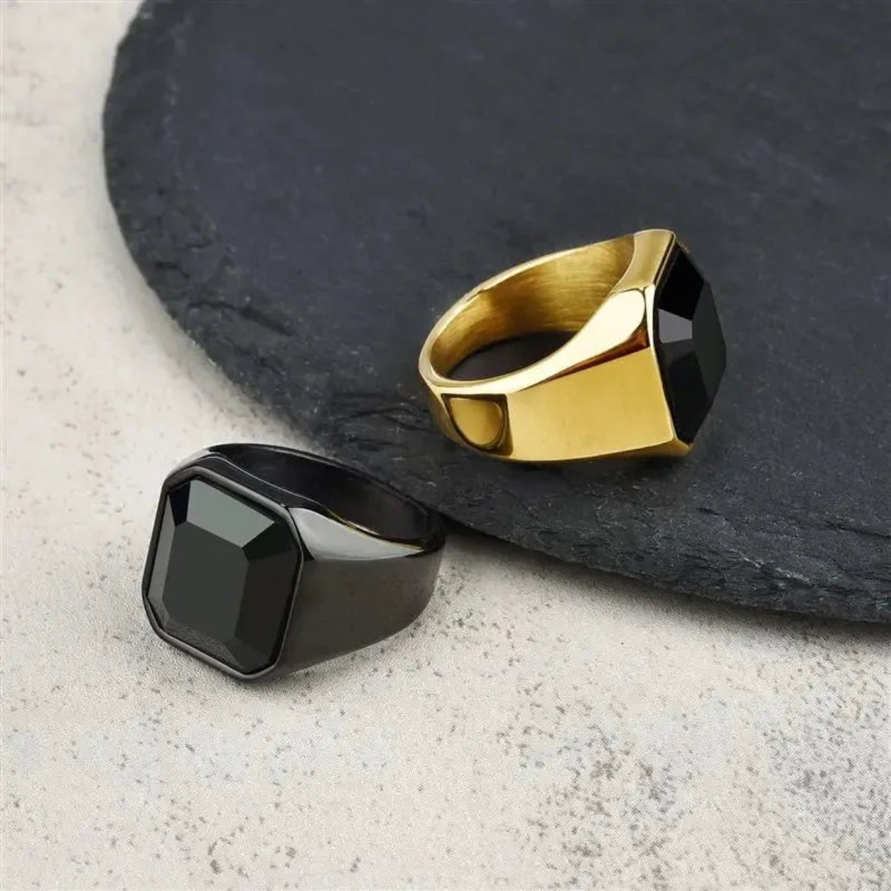 Anel Sinete Pedra Negra All Black