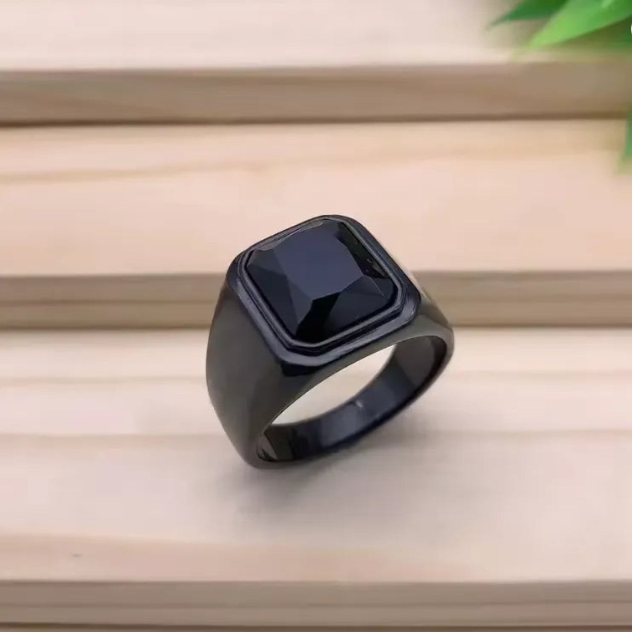 Anel Sinete Pedra Negra All Black