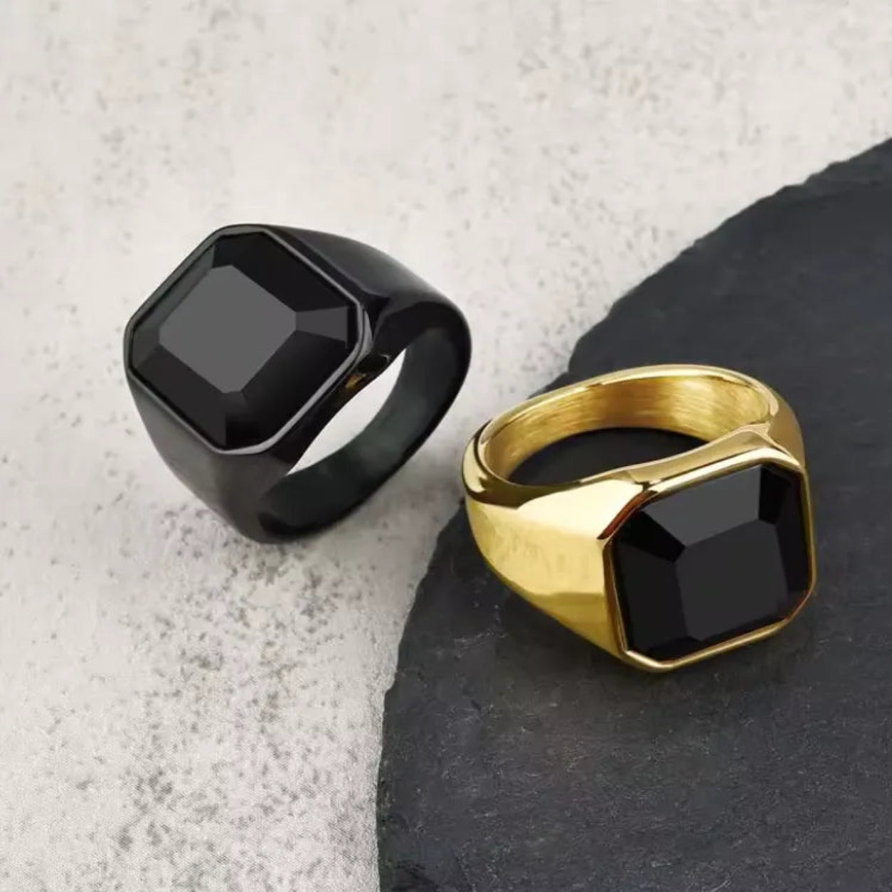 Anel Sinete Pedra Negra All Black